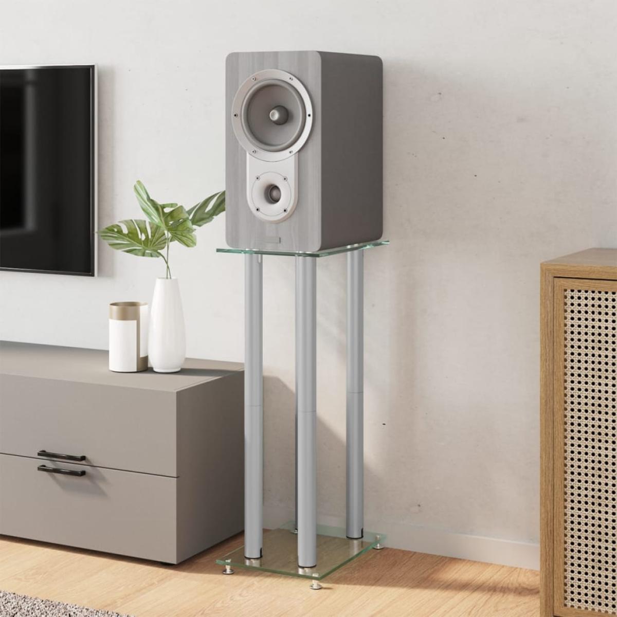 Soportes de altavoces 2 uds vidrio templado plateado 4 pilares