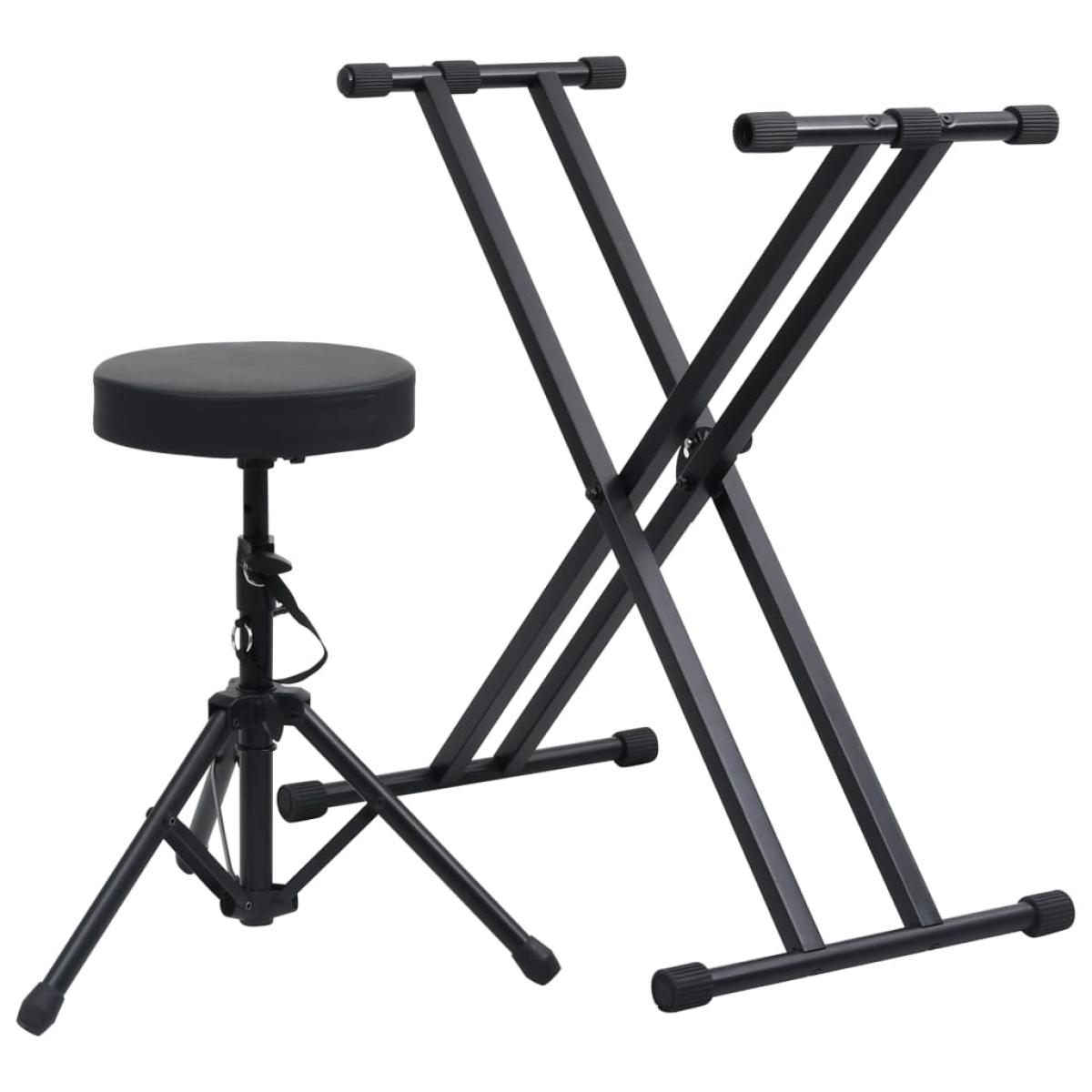 Set de soporte para teclado con doble refuerzo y taburete negro