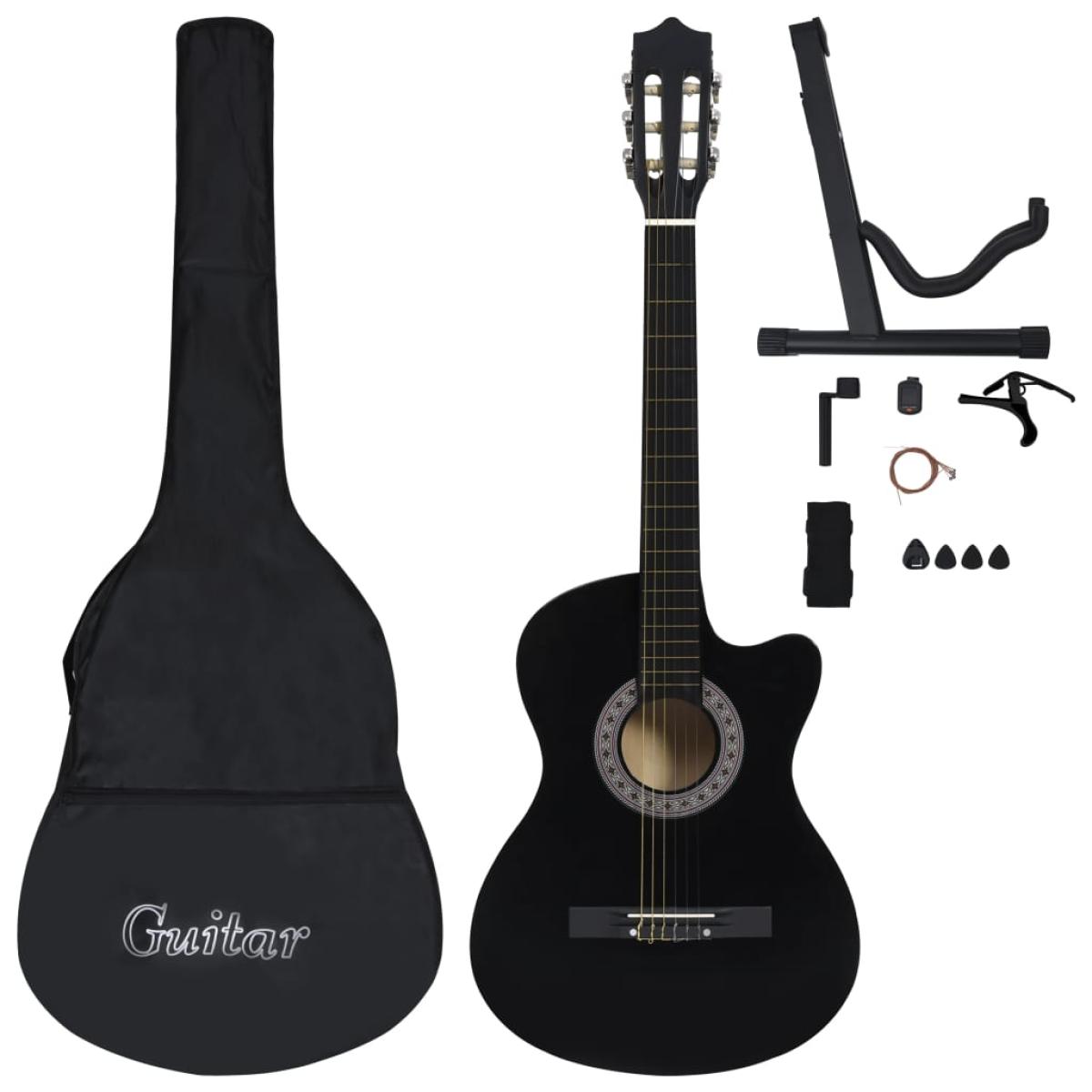 Set de guitarra clásica occidental 12 pzas 6 cuerdas negra 38