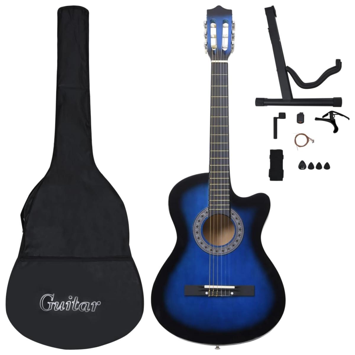 Set de guitarra clásica occidental 12 pzas 6 cuerdas azul 38