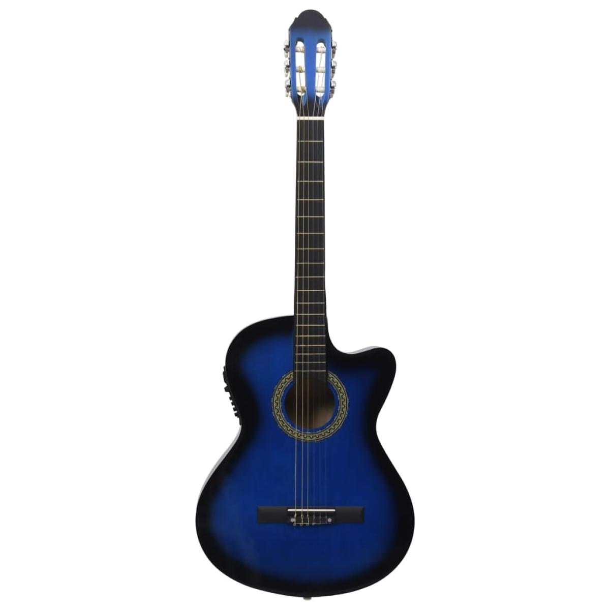Guitarra clásica occidental con ecualizador y 6 cuerdas azul   
