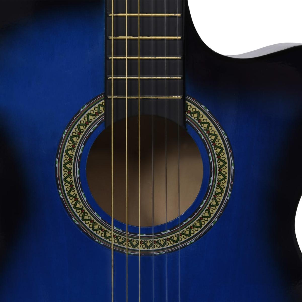 Guitarra clásica occidental con ecualizador y 6 cuerdas azul   