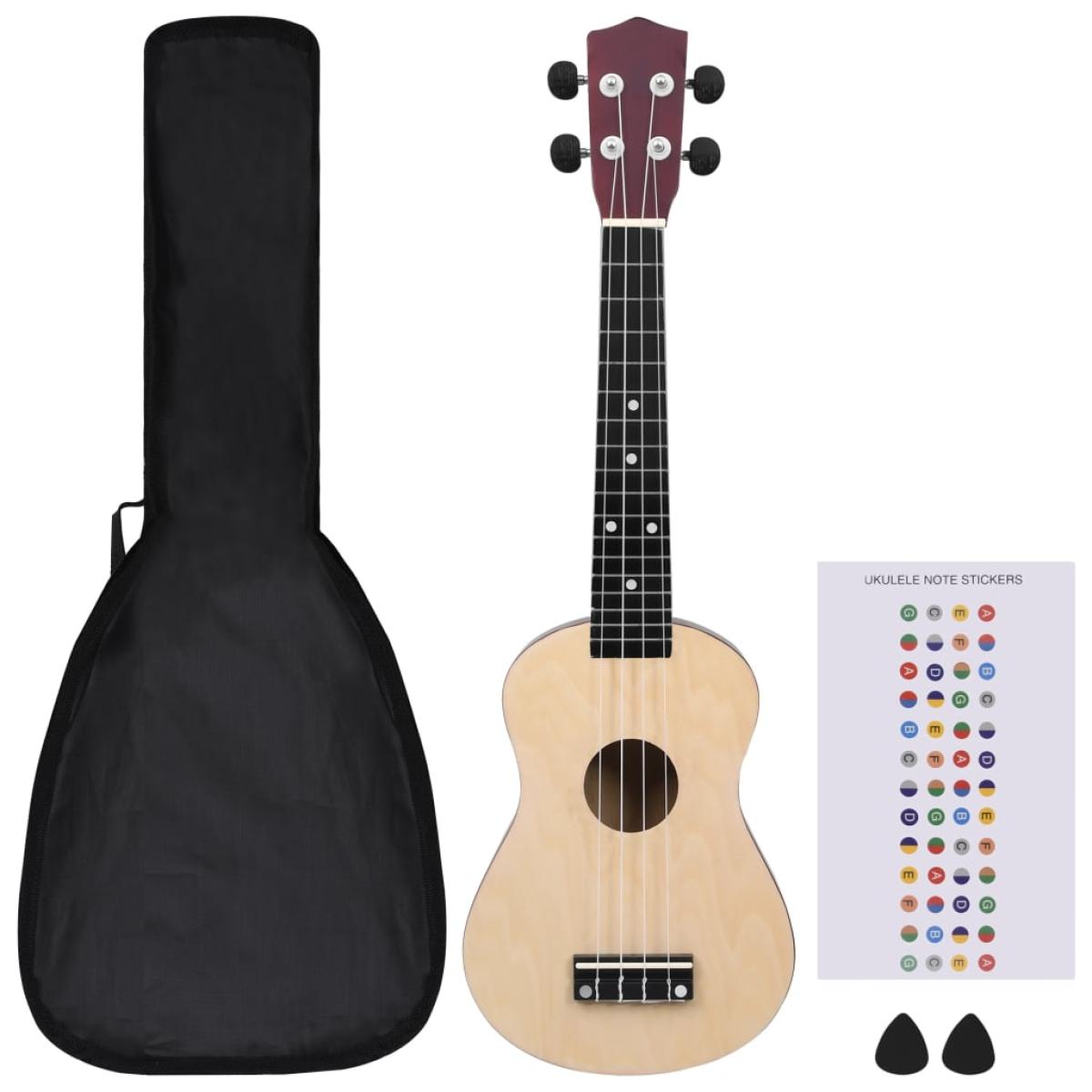 Set de ukelele soprano con funda para niños madera clara 23