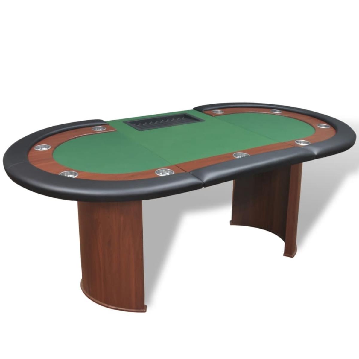 Mesa de póker 10 jugadores bandeja de fichas y zona de crupier 