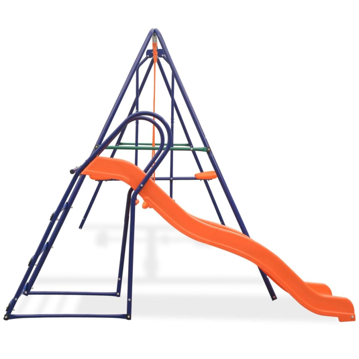 Juego de columpios de 3 asientos y tobogán naranja