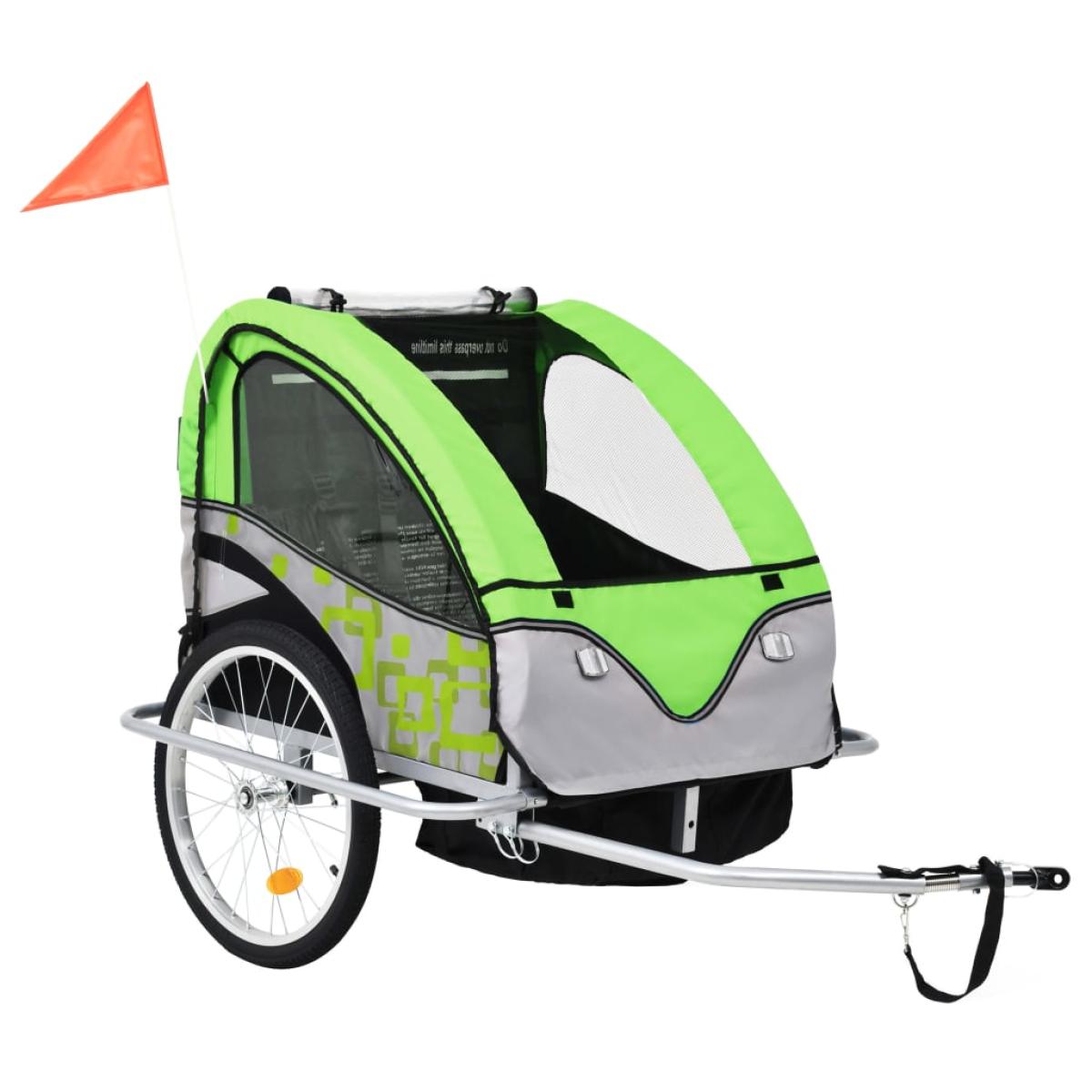 Cochecito y remolque de bicicleta para niños 2-en-1 verde gris
