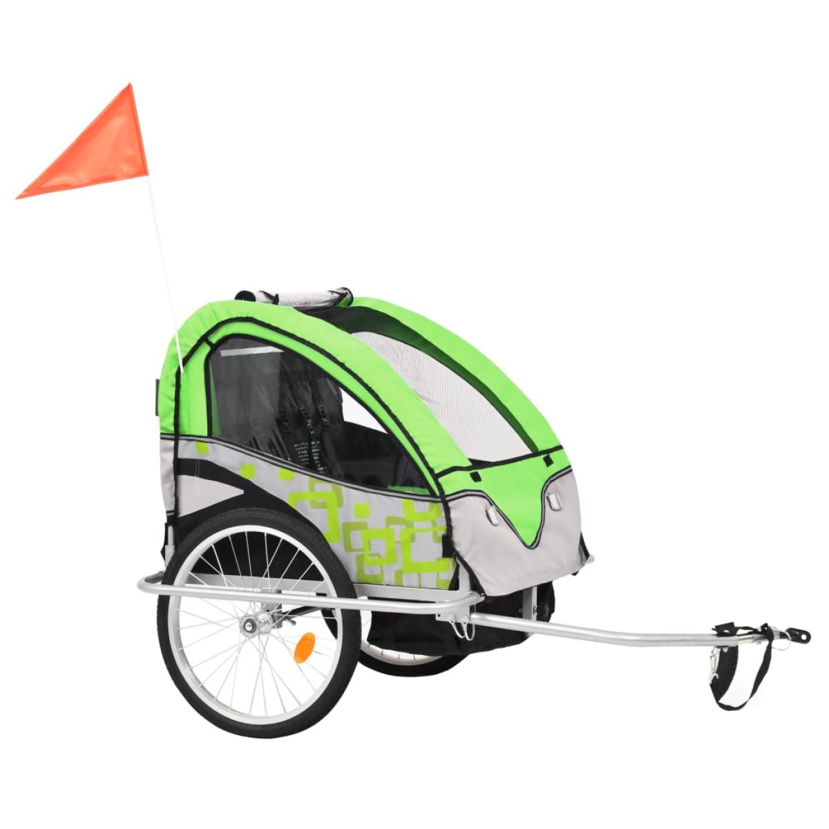 Cochecito y remolque de bicicleta para niños 2-en-1 verde gris