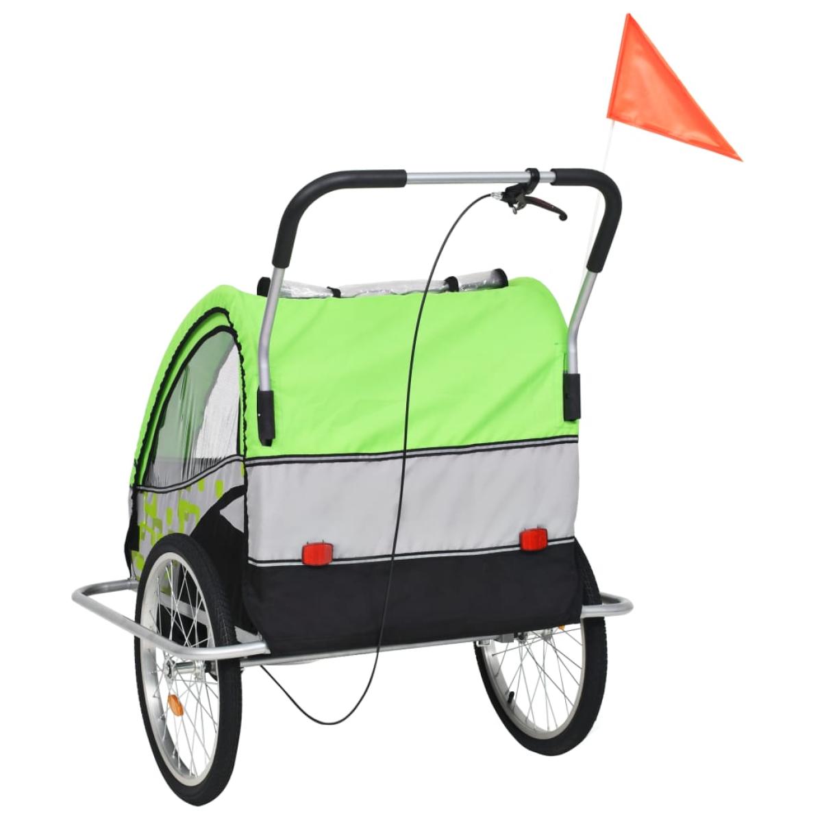 Cochecito y remolque de bicicleta para niños 2-en-1 verde gris