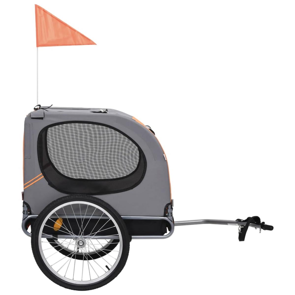 Remolque de bicicleta para perros naranja y gris