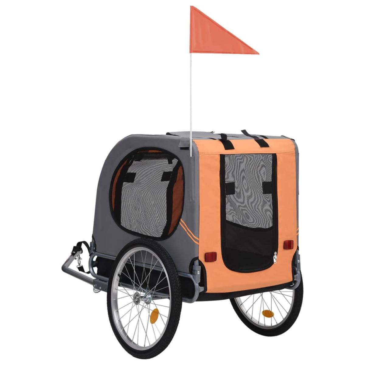 Remolque de bicicleta para perros naranja y gris