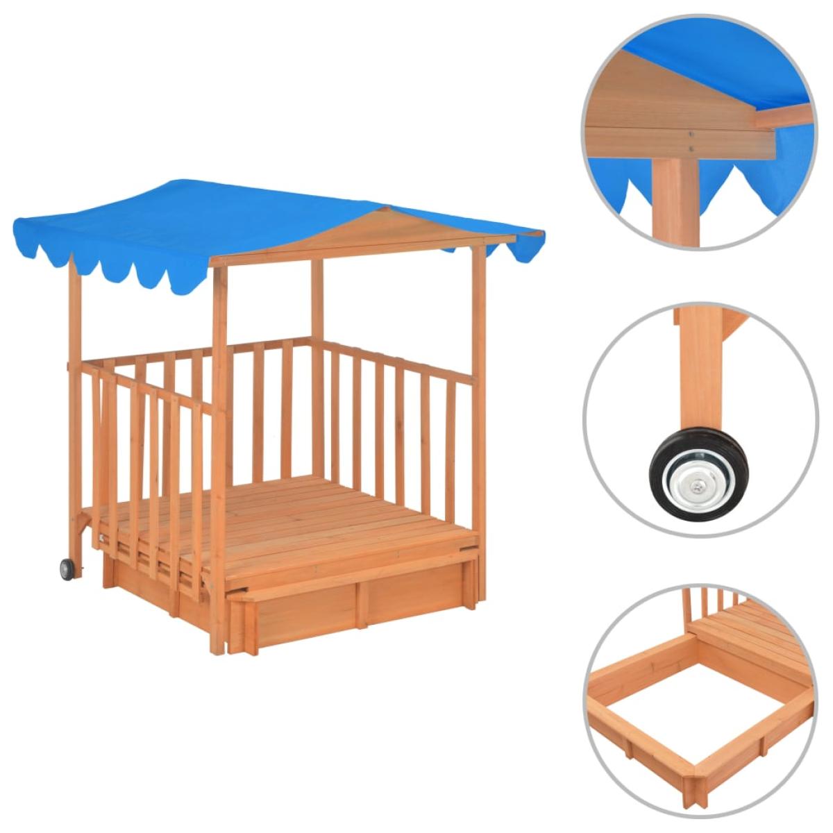 Casa de juegos para niños con arenero madera abeto azul UV50
