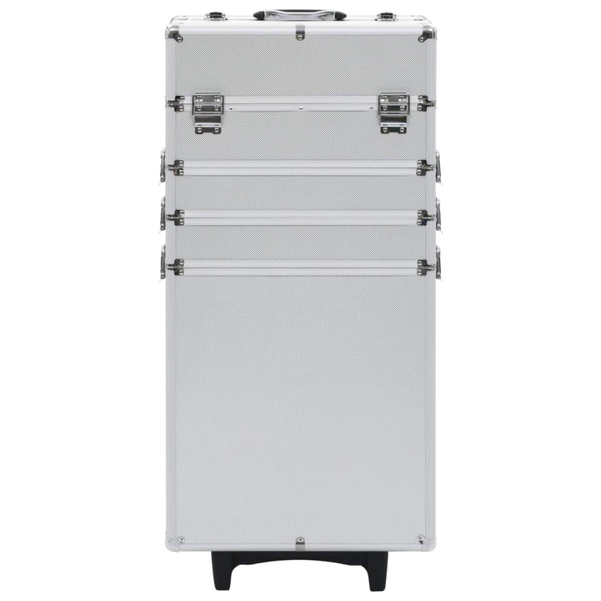 Maletín trolley de maquillaje de aluminio plateado