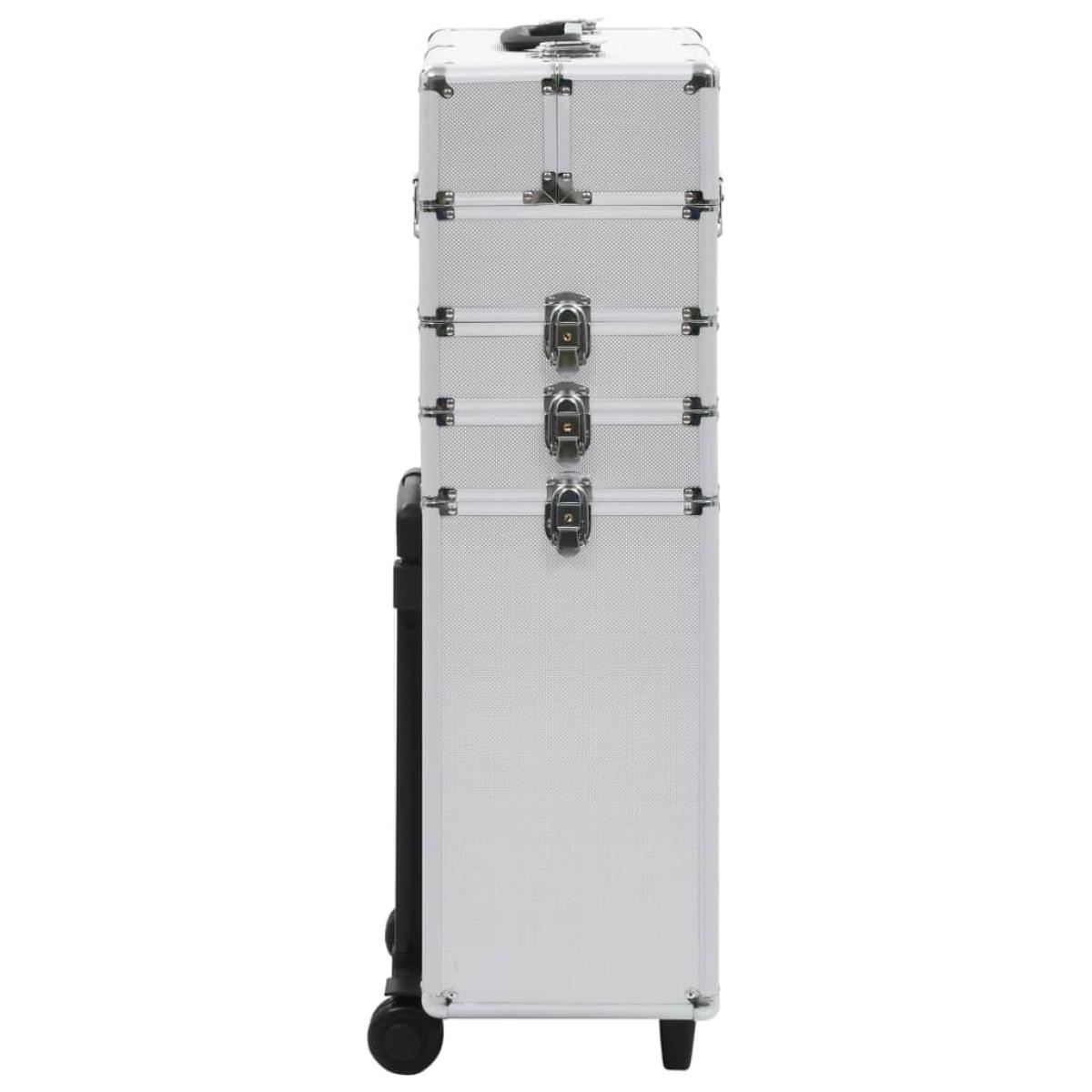 Maletín trolley de maquillaje de aluminio plateado
