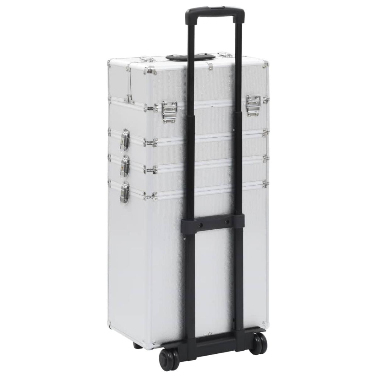 Maletín trolley de maquillaje de aluminio plateado