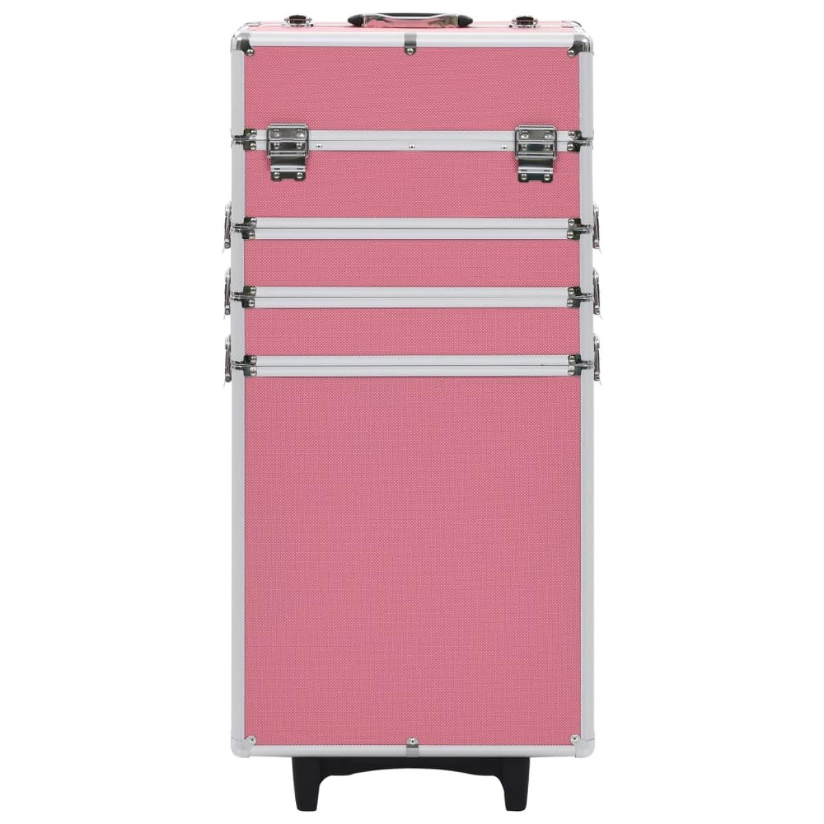 Maletín trolley de maquillaje de aluminio rosa