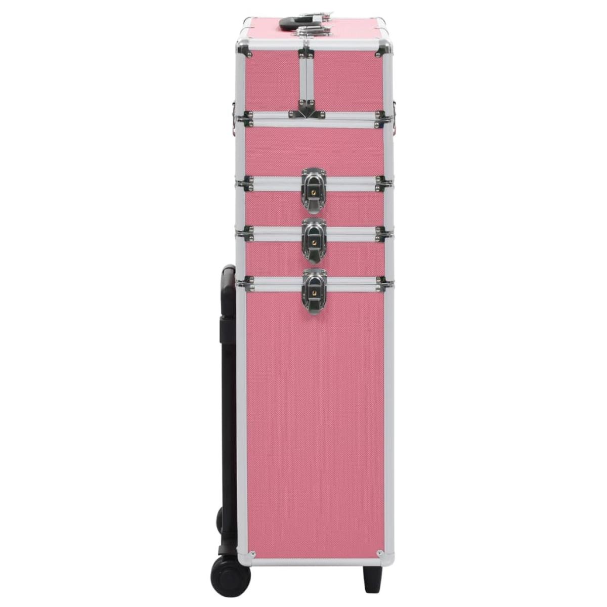 Maletín trolley de maquillaje de aluminio rosa