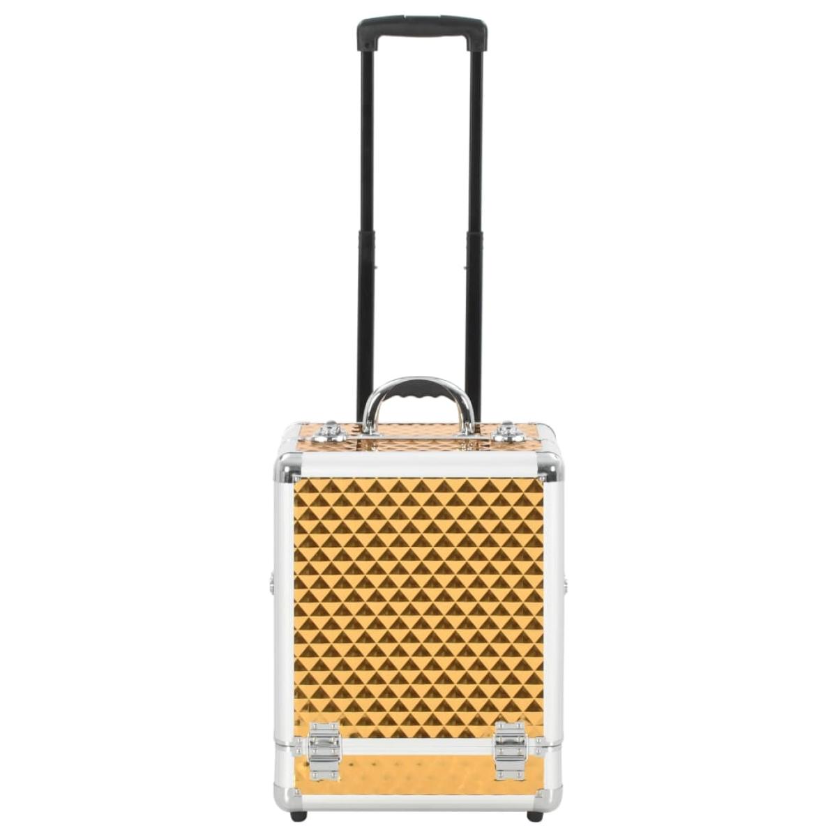 Maletín trolley de maquillaje aluminio dorado 35x29x45 cm