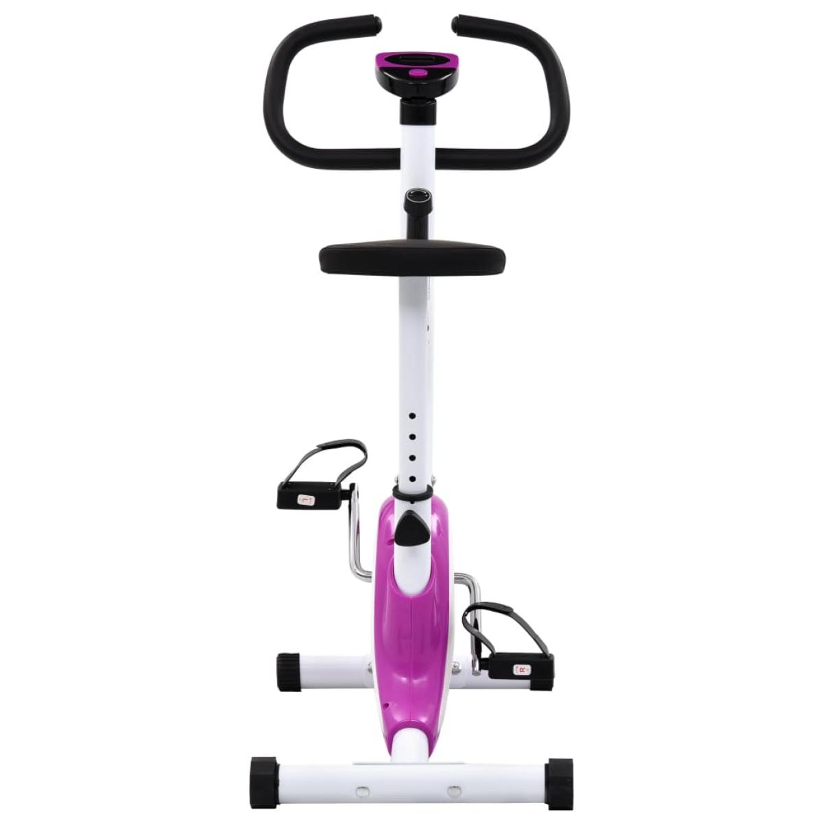 Bicicleta estática con resistencia de cinta morada
