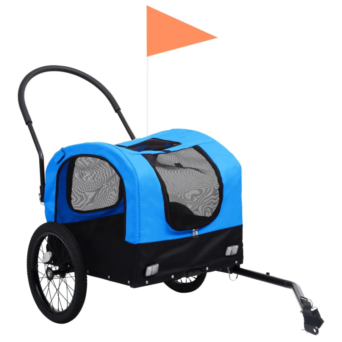 Remolque de bicicleta mascotas carrito 2 en 1 azul y negro