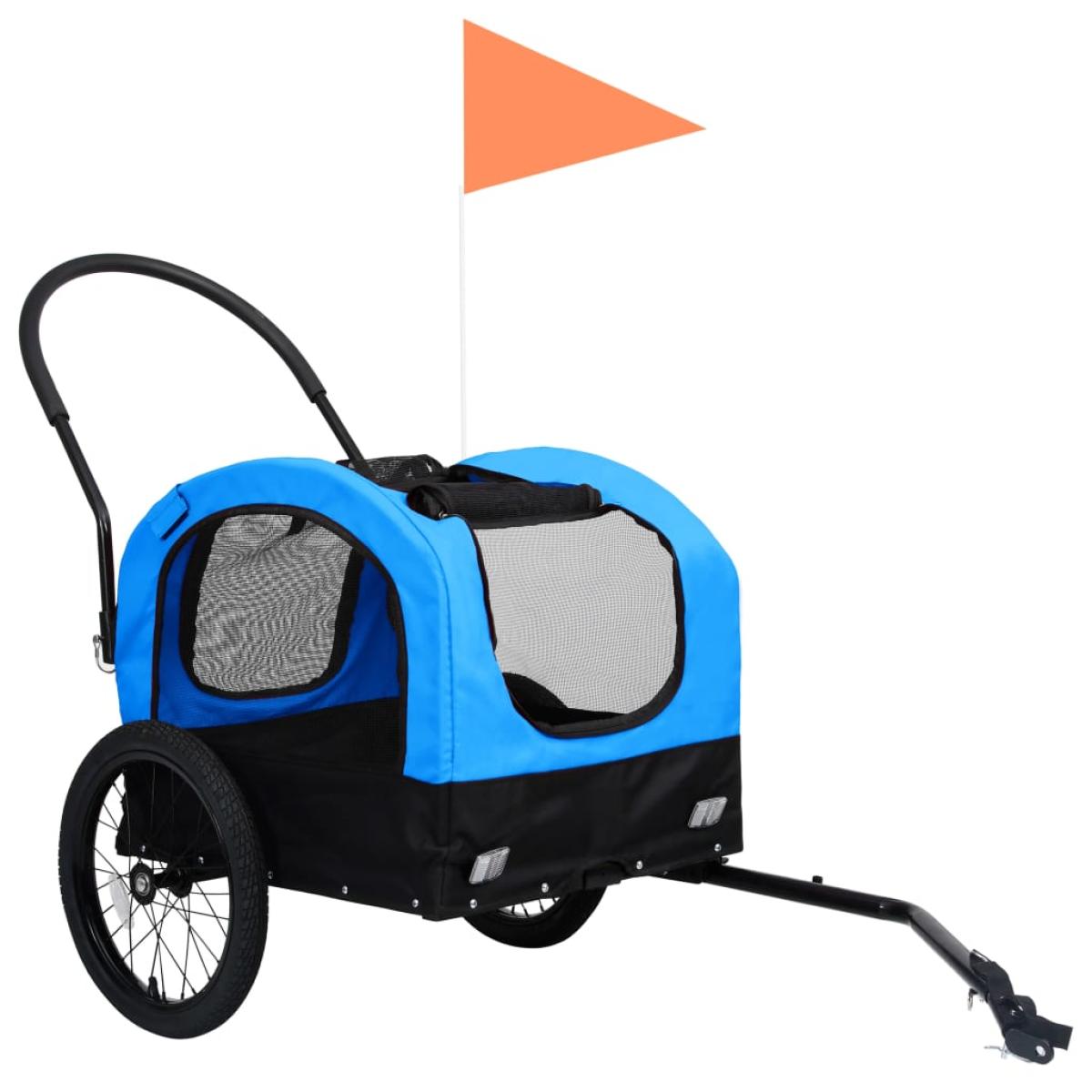 Remolque de bicicleta mascotas carrito 2 en 1 azul y negro