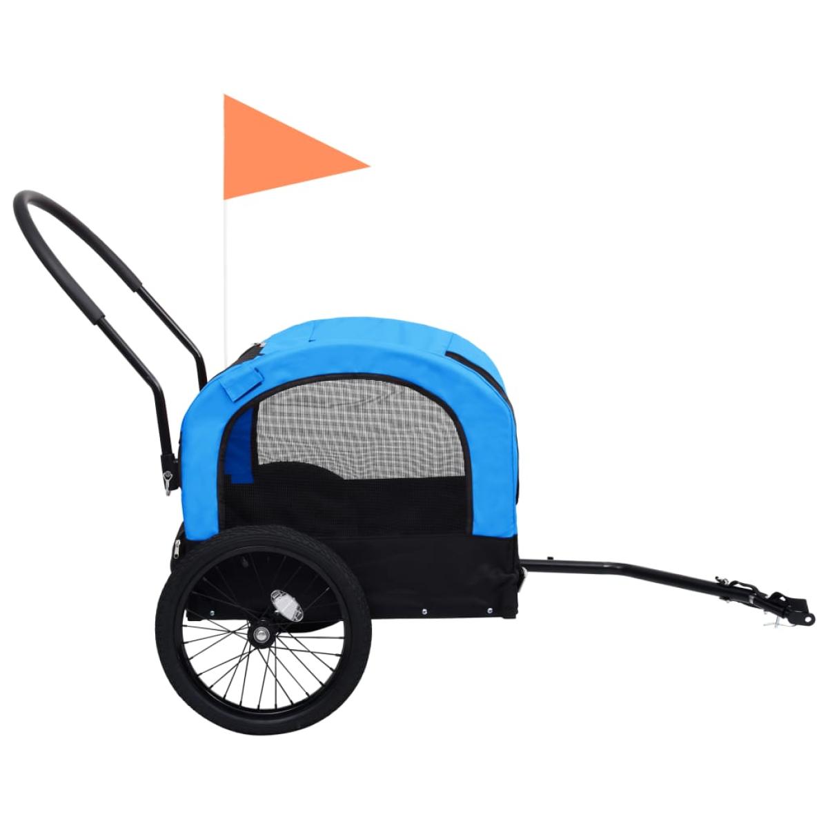 Remolque de bicicleta mascotas carrito 2 en 1 azul y negro