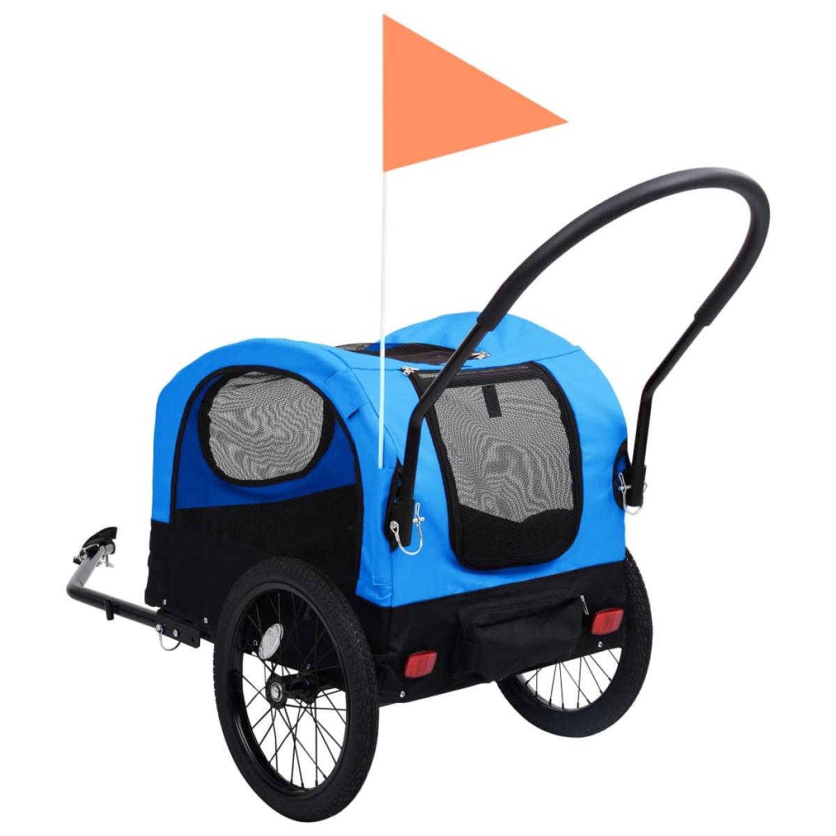 Remolque de bicicleta mascotas carrito 2 en 1 azul y negro
