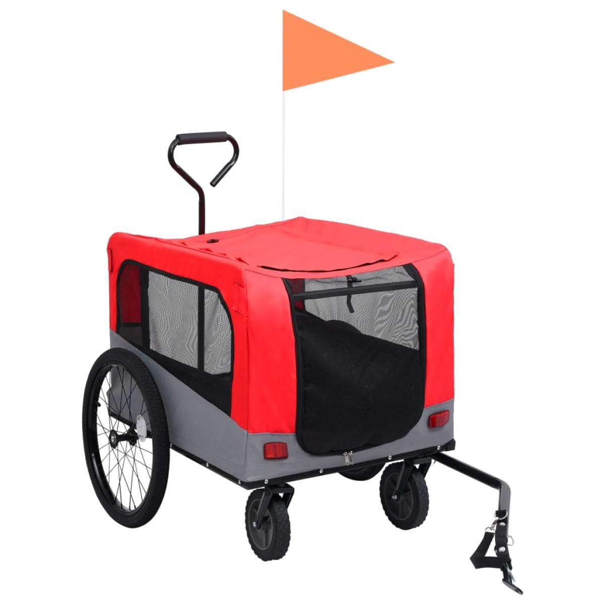 Remolque carro de bicicleta mascotas 2 en 1 rojo y gris