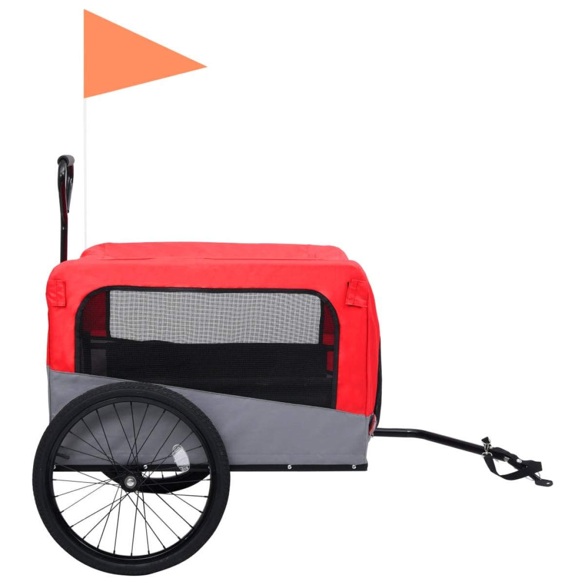 Remolque carro de bicicleta mascotas 2 en 1 rojo y gris