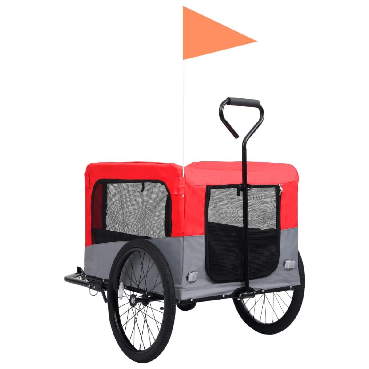 Remolque carro de bicicleta mascotas 2 en 1 rojo y gris