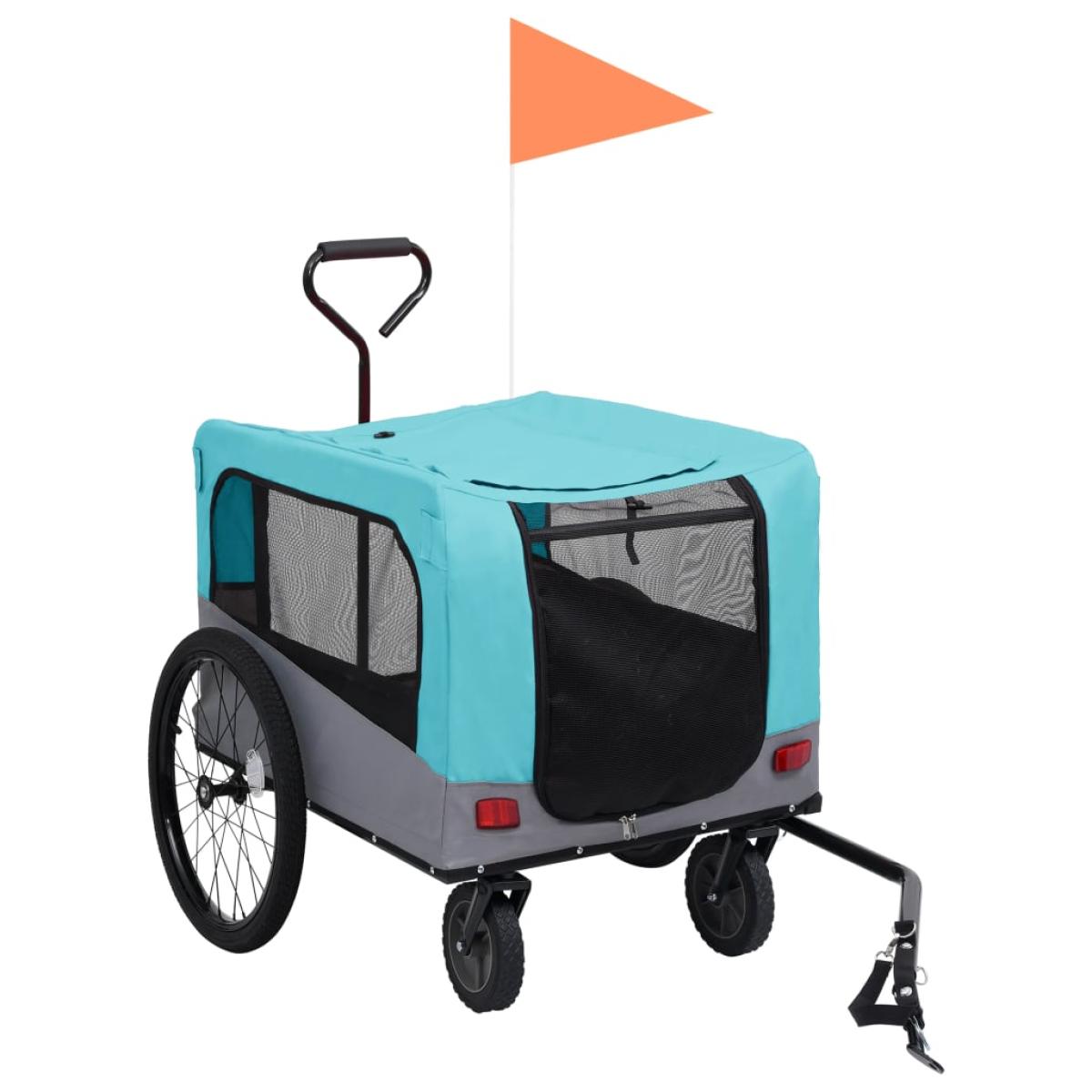 Remolque carro de bicicleta mascotas 2 en 1 azul y gris