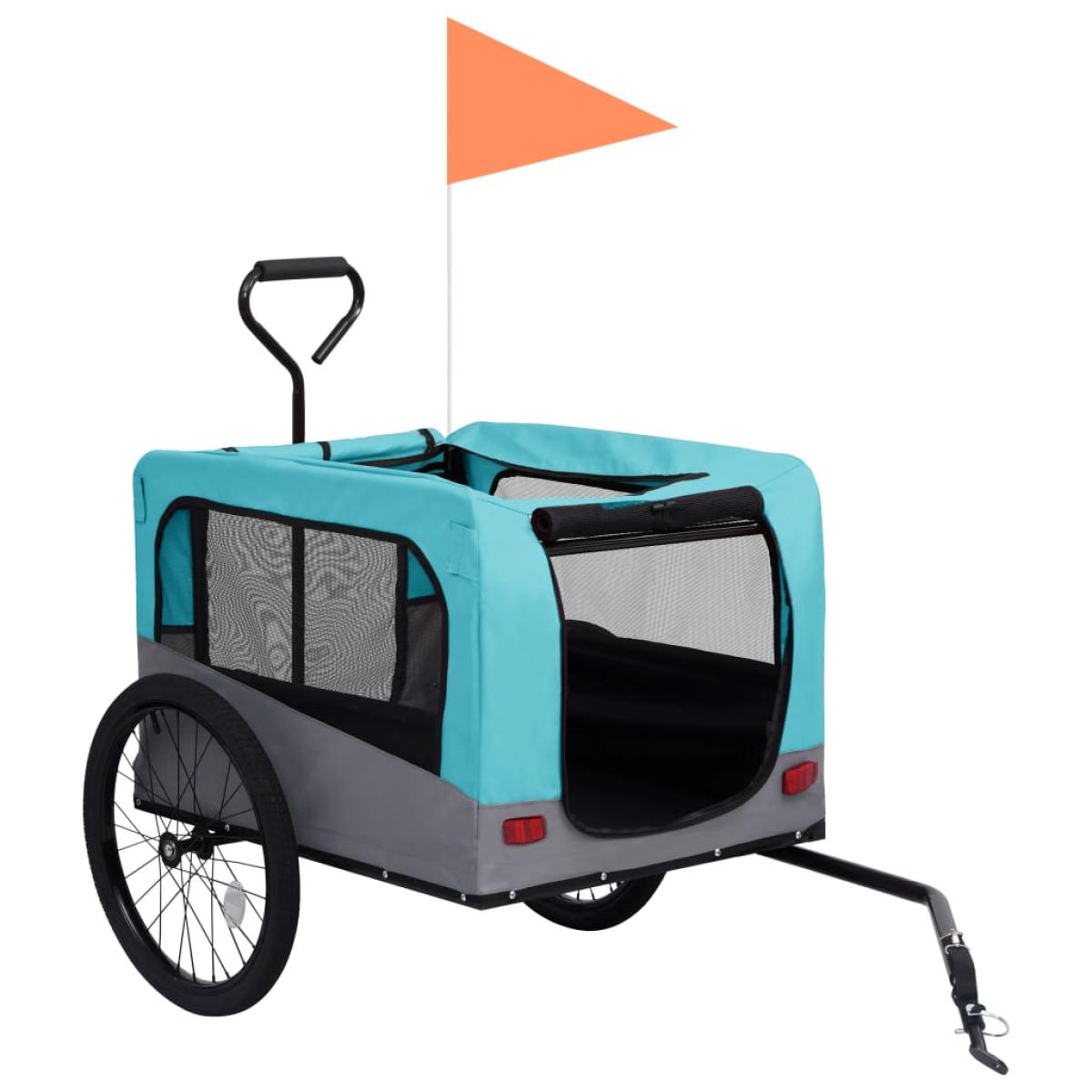 Remolque carro de bicicleta mascotas 2 en 1 azul y gris