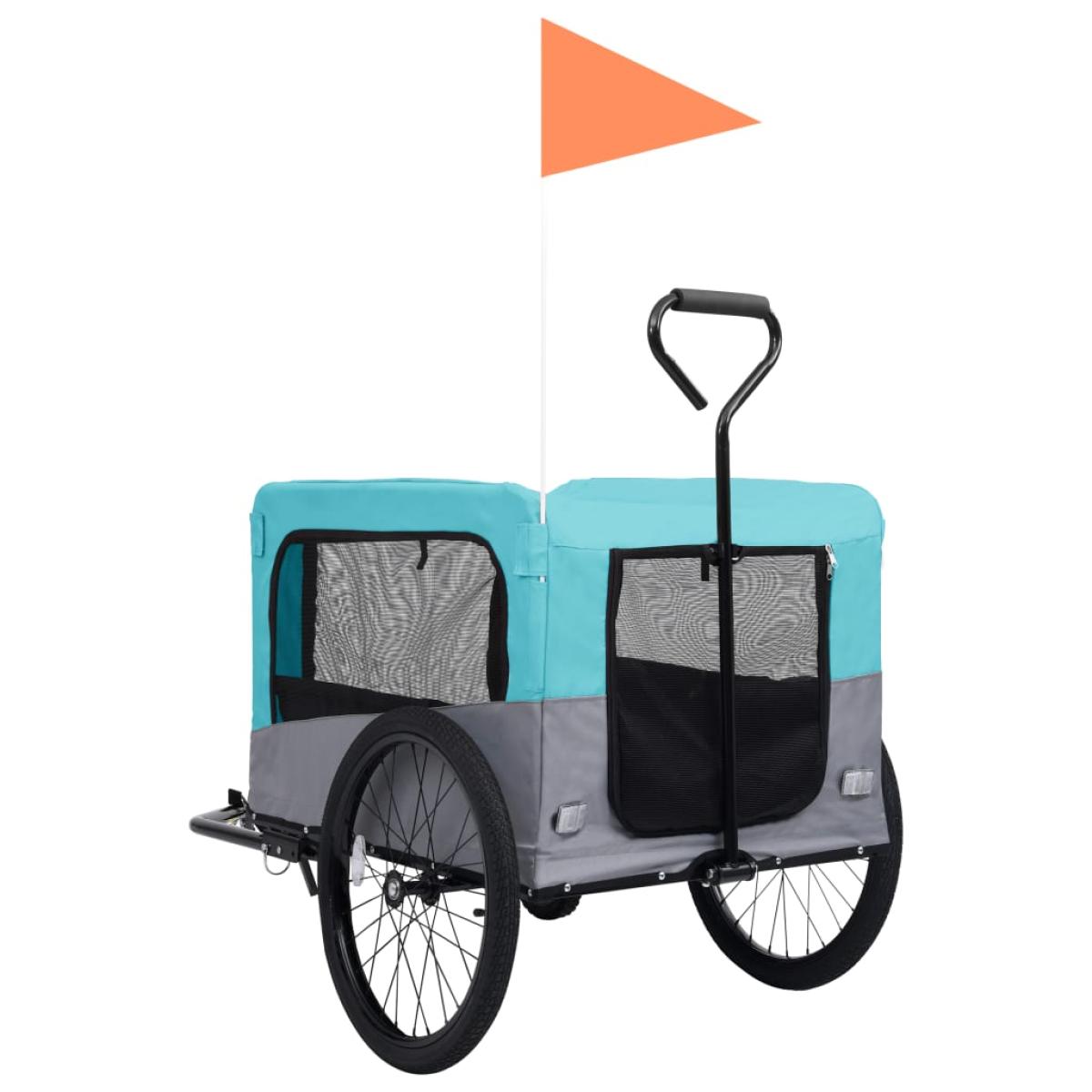 Remolque carro de bicicleta mascotas 2 en 1 azul y gris