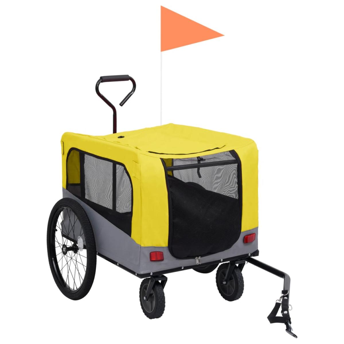 Remolque de bicicleta mascotas 2 en 1 amarillo y gris