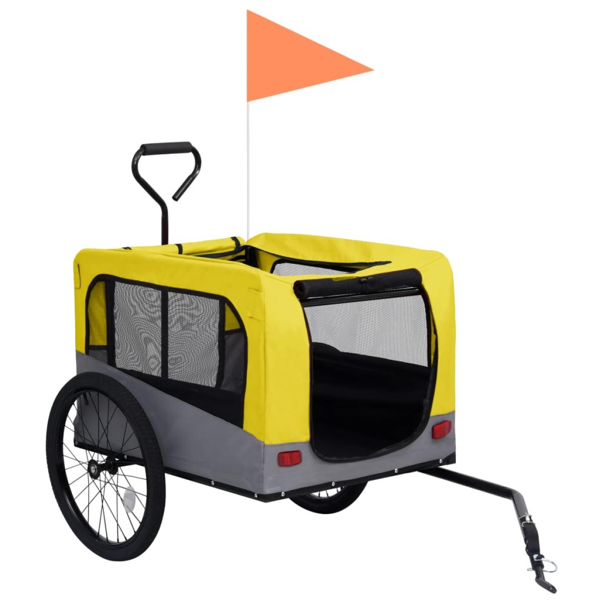 Remolque de bicicleta mascotas 2 en 1 amarillo y gris
