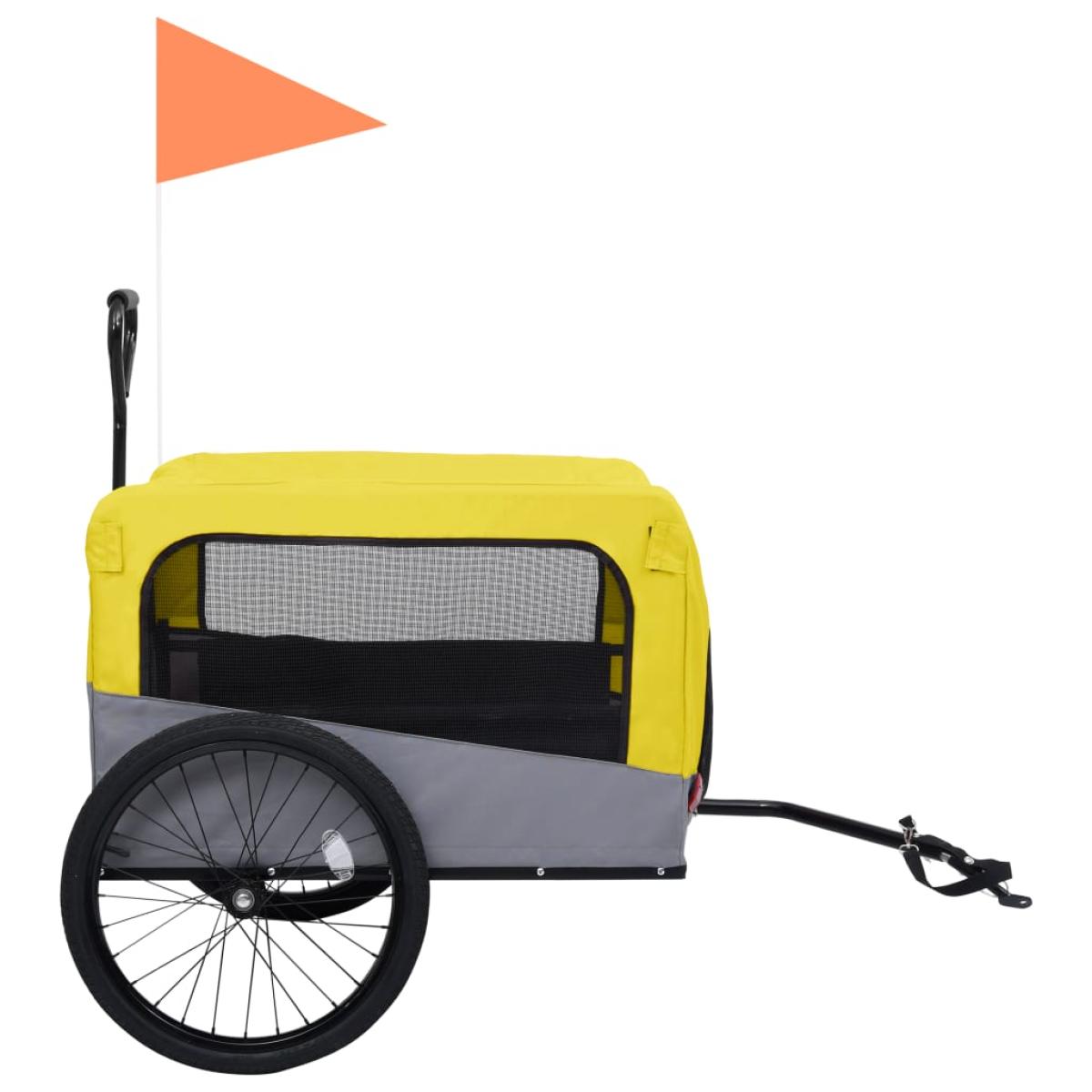 Remolque de bicicleta mascotas 2 en 1 amarillo y gris