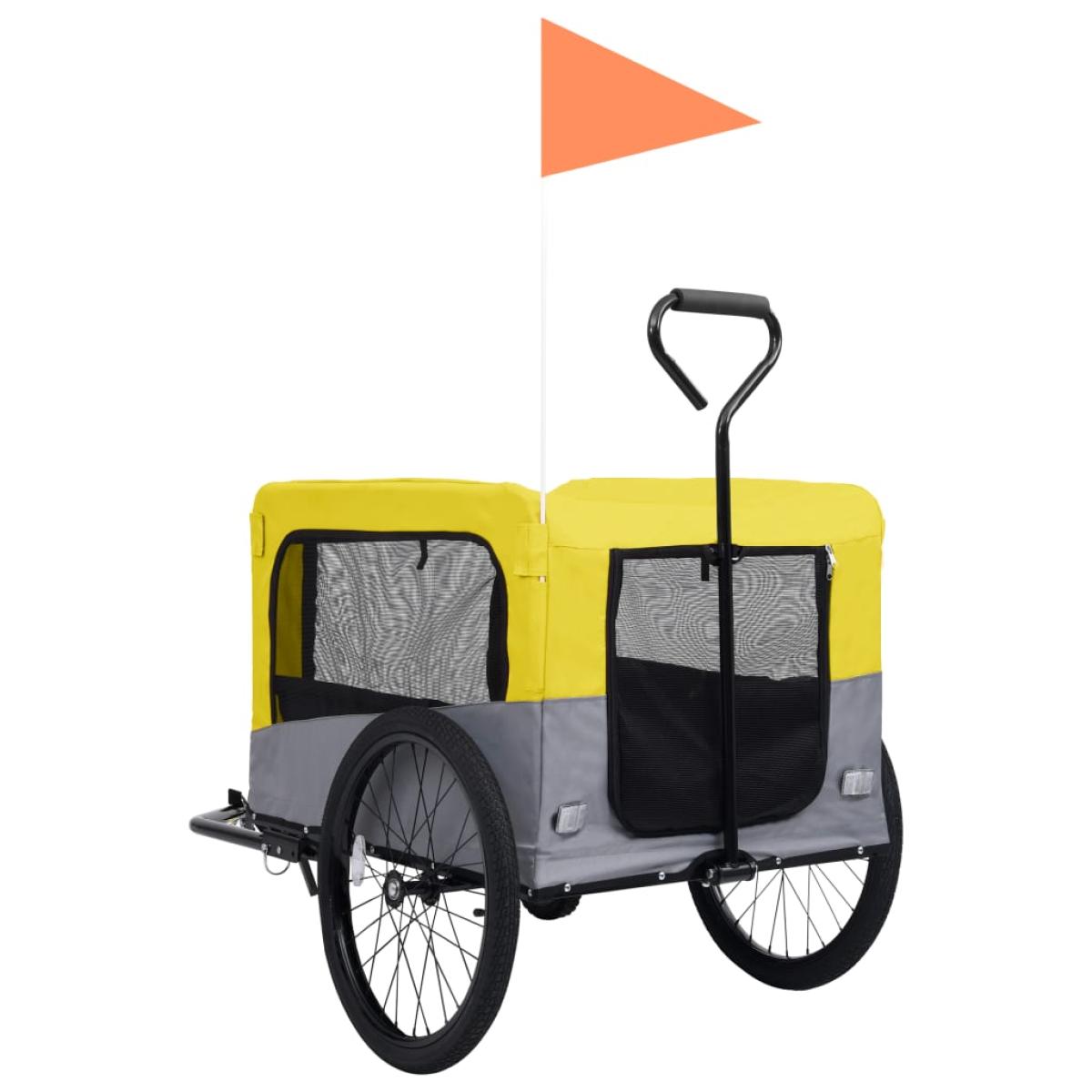 Remolque de bicicleta mascotas 2 en 1 amarillo y gris