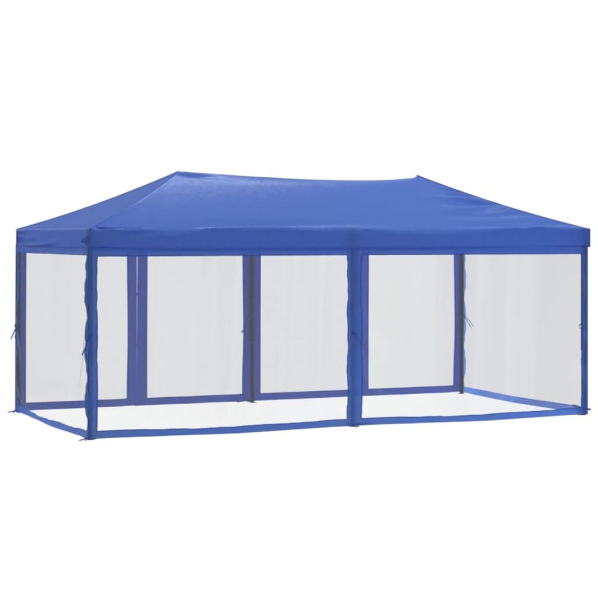 Carpa para fiestas plegable con paredes laterales azul 3x6 m