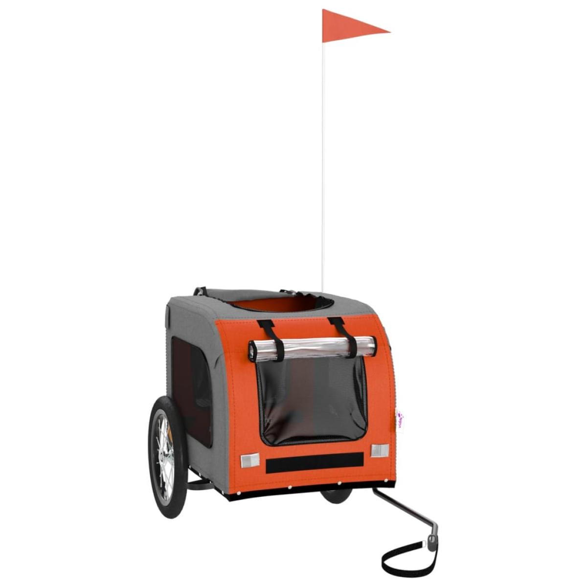 Remolque bicicleta para perros hierro tela Oxford naranja gris