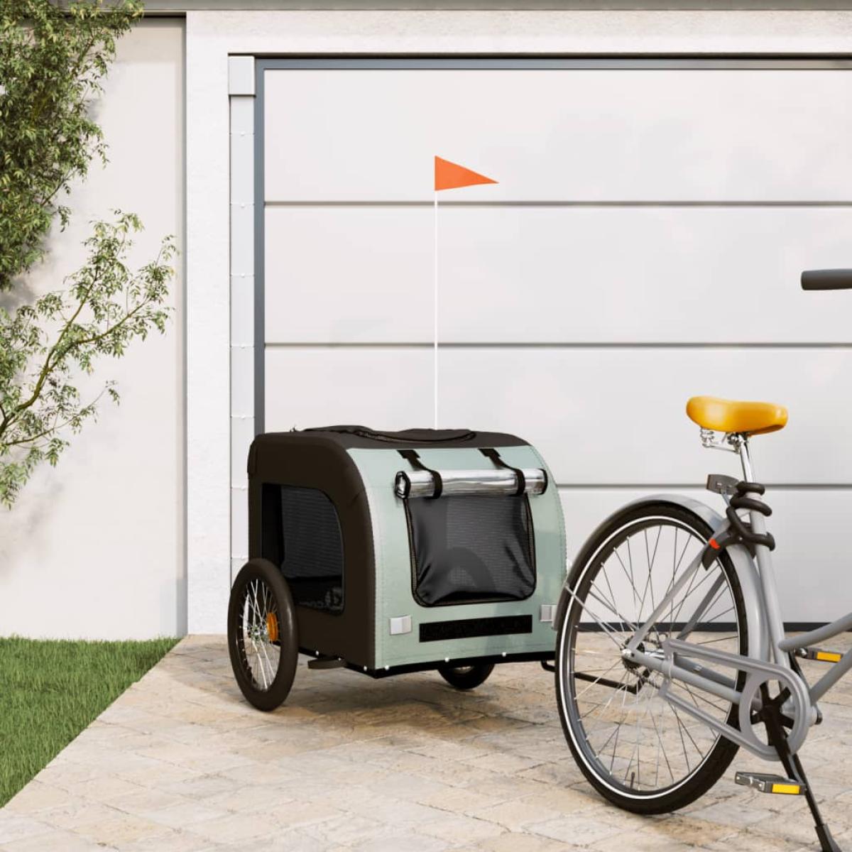 Remolque de bicicleta para perros hierro tela Oxford gris negro