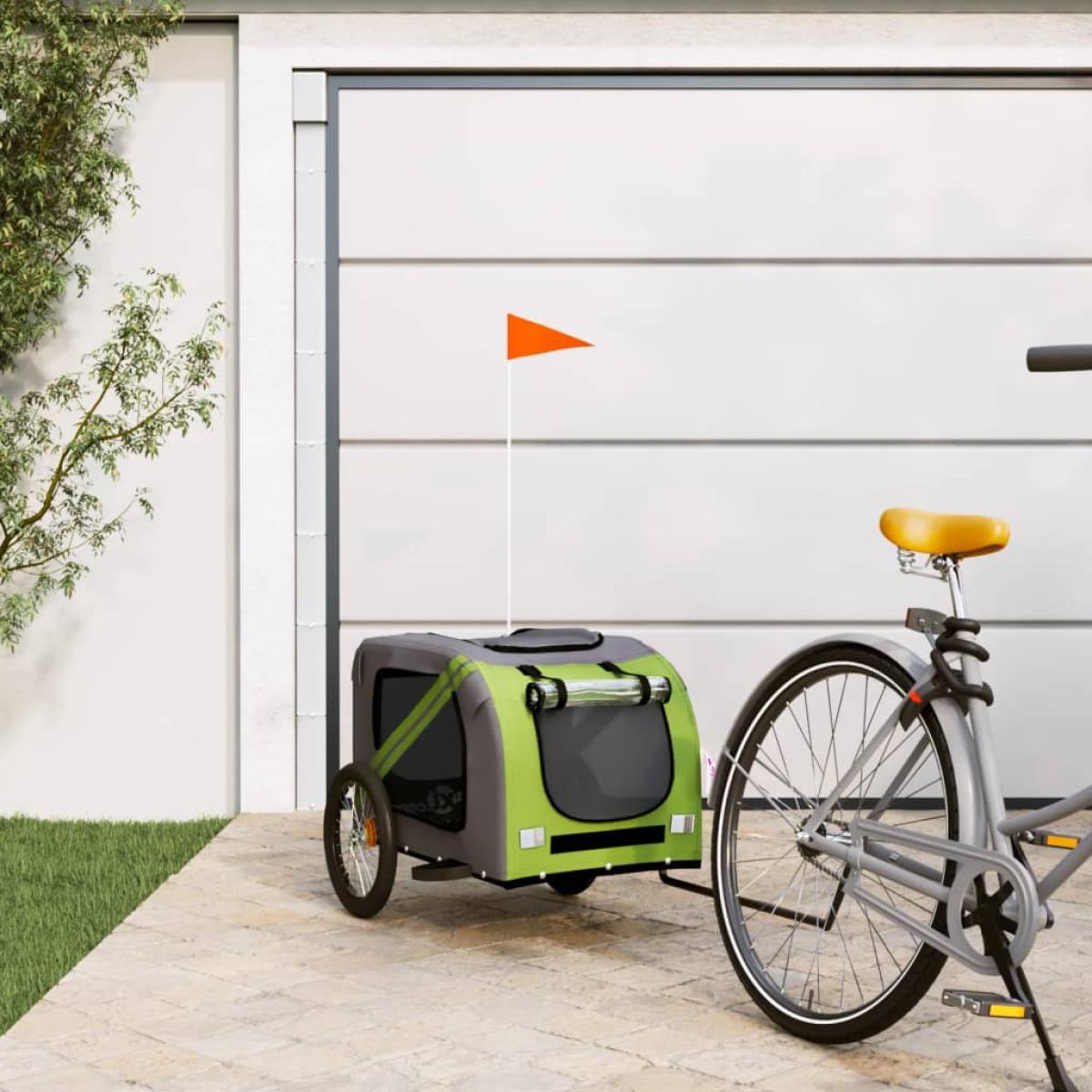 Remolque de bicicleta para perros hierro tela Oxford verde gris