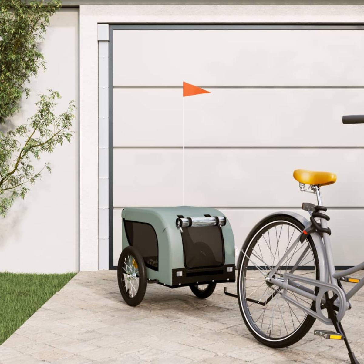 Remolque de bicicleta para perros hierro tela Oxford gris negro