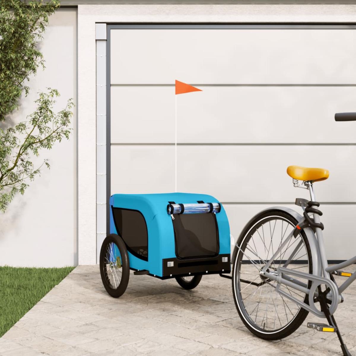 Remolque de bicicleta para perros hierro tela Oxford azul negro