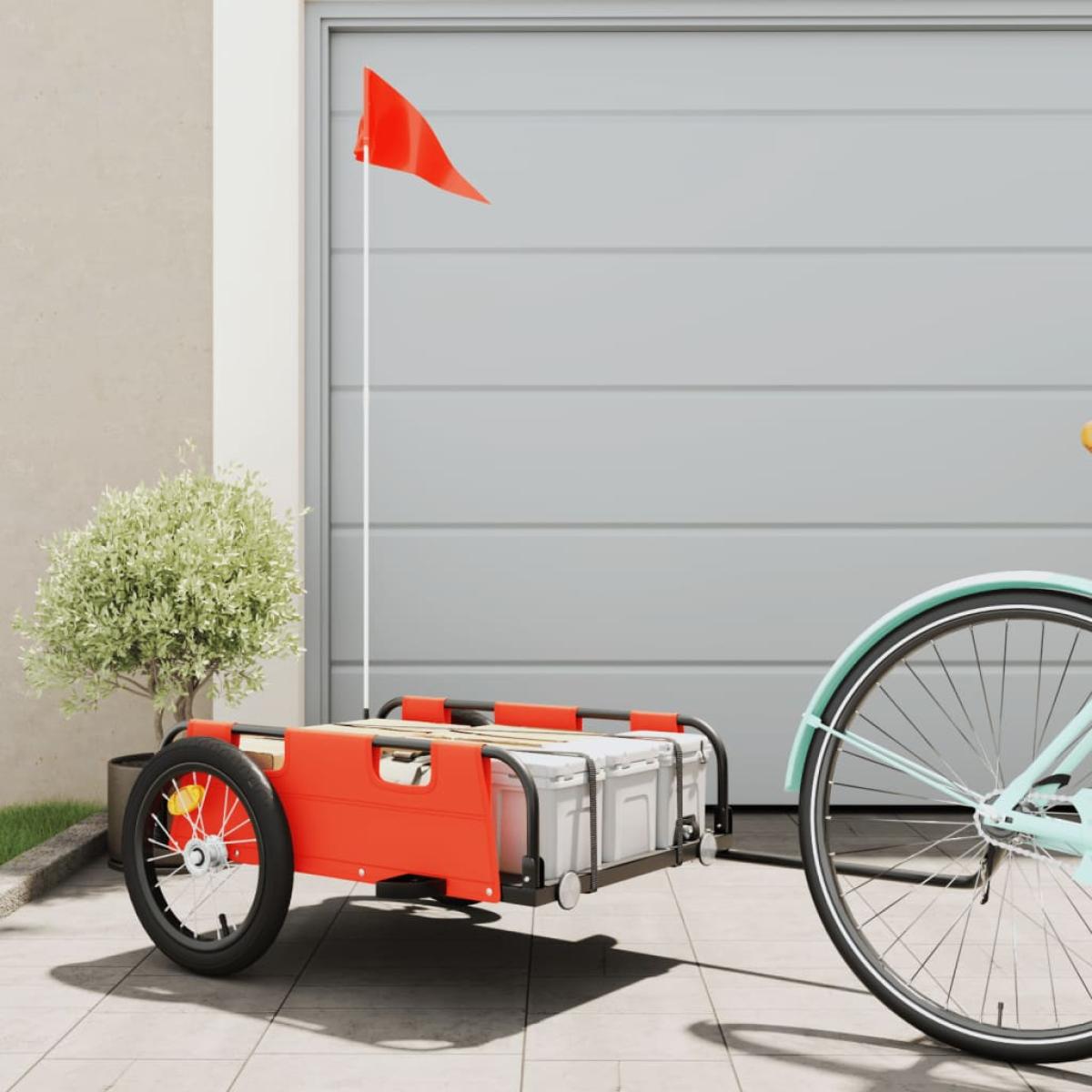 Remolque de carga para bicicleta hierro y tela Oxford naranja
