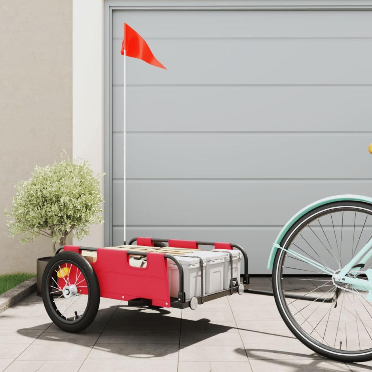 Remolque de carga para bicicleta hierro y tela Oxford rojo
