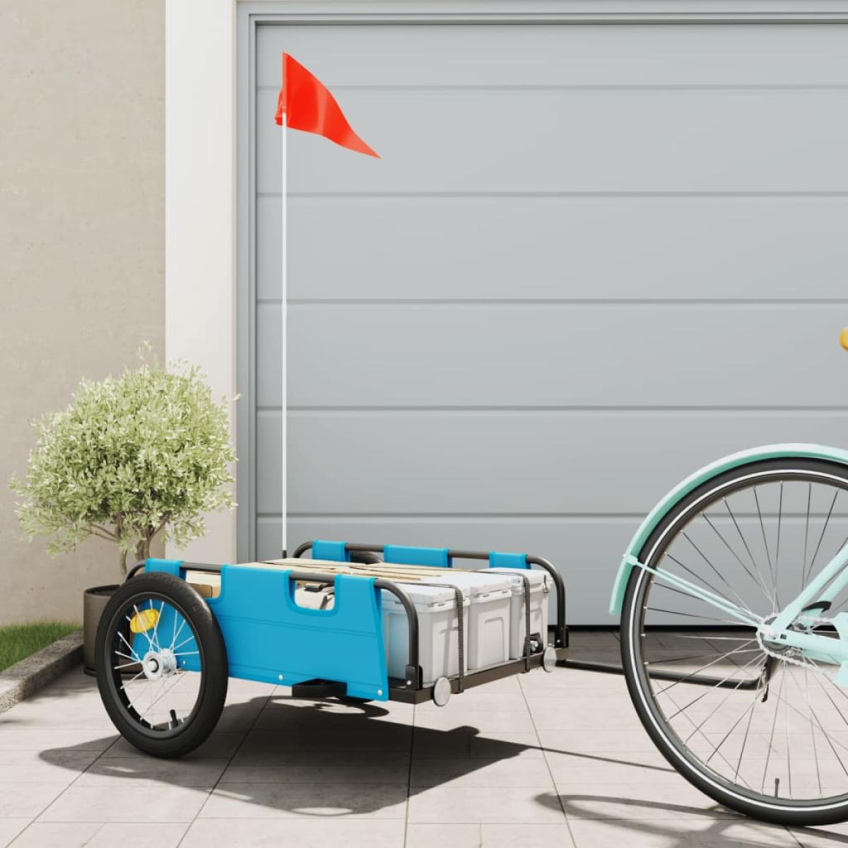 Remolque de carga para bicicleta hierro y tela Oxford azul