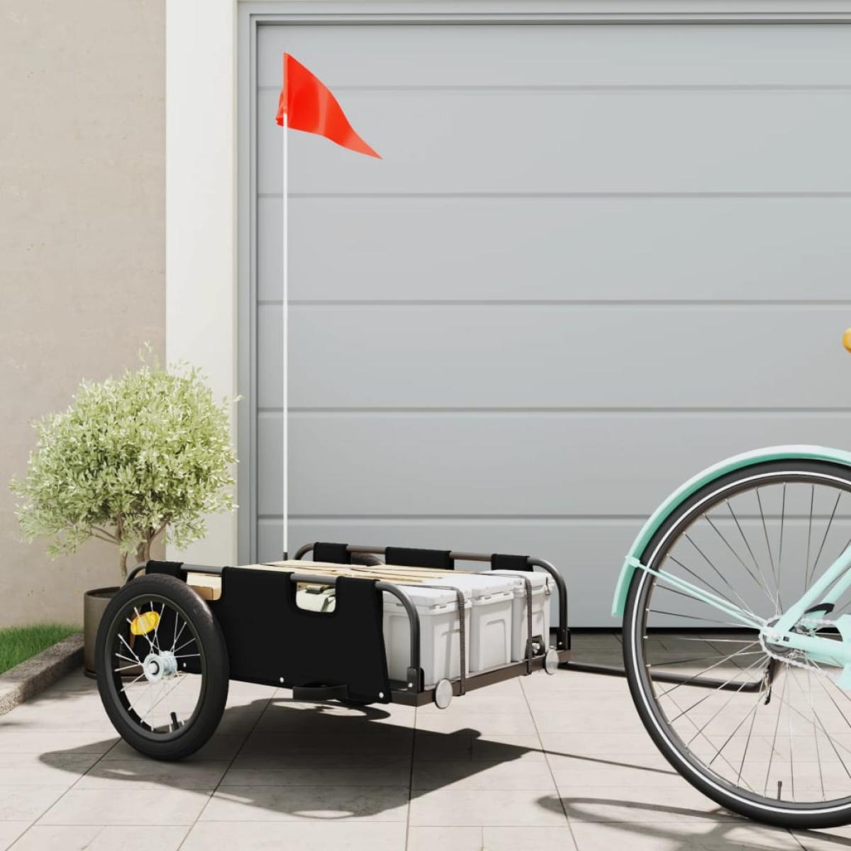 Remolque de carga para bicicleta hierro y tela Oxford negro