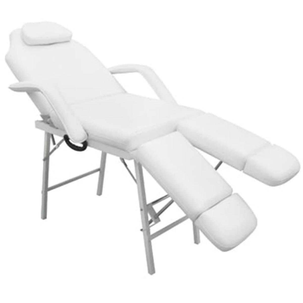 Silla de masaje y tratamiento con apoyo para piernas ajustable, blanca