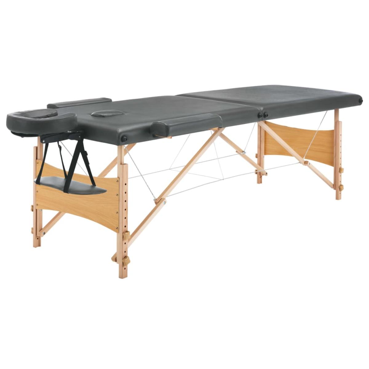 Camilla de masaje 2 zonas estructura madera antracita 186x68 cm