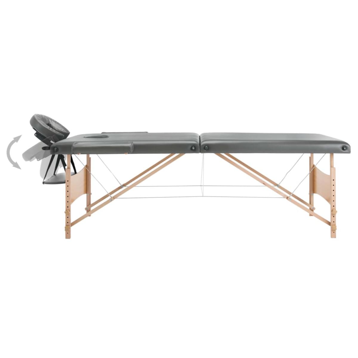 Camilla de masaje 2 zonas estructura madera antracita 186x68 cm