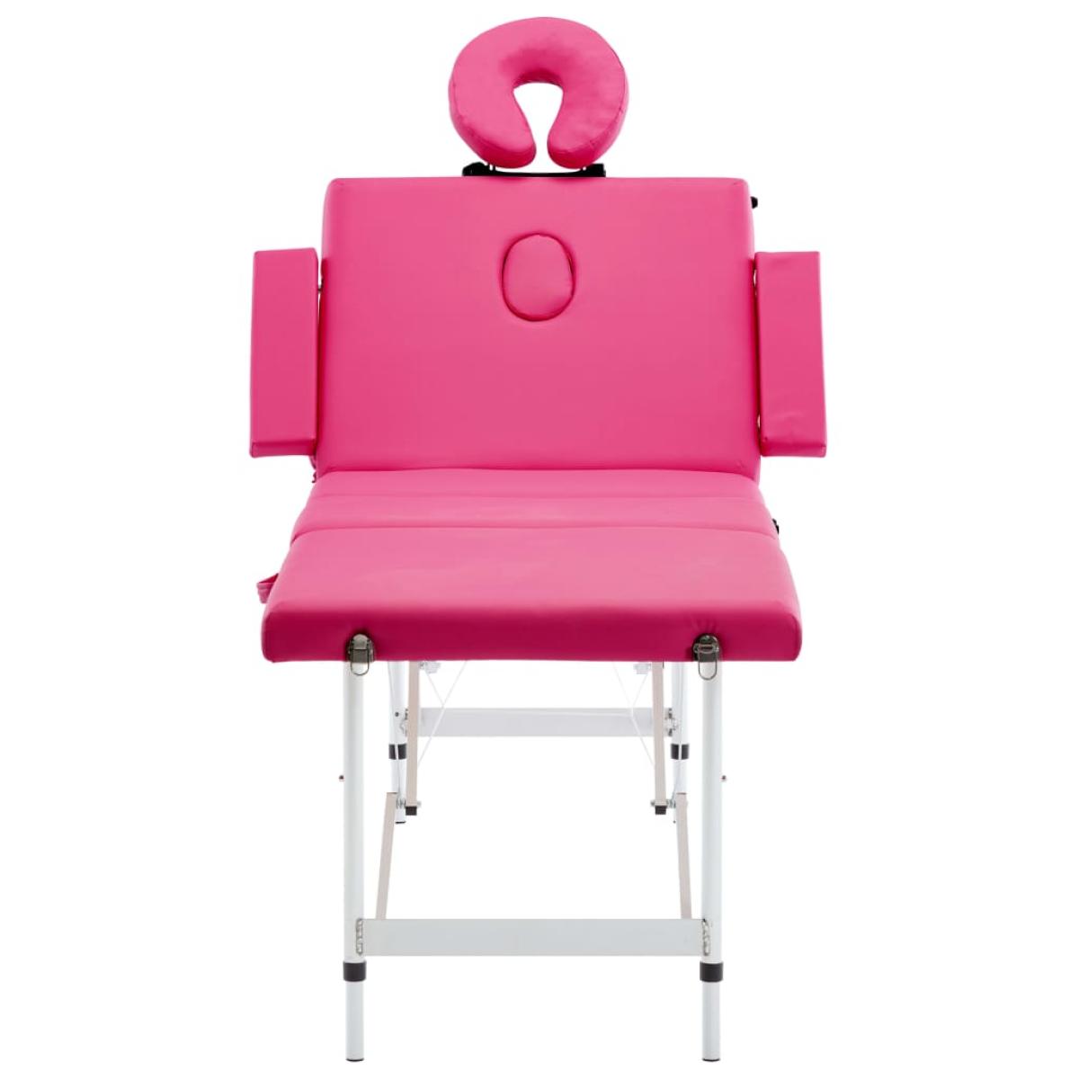 Camilla de masaje plegable 4 zonas aluminio rosa